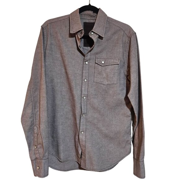 VTG Mens Casual LS Snap Pearl Button Shirt Med Taupe Work wear Normcore - Picture 3 of 14